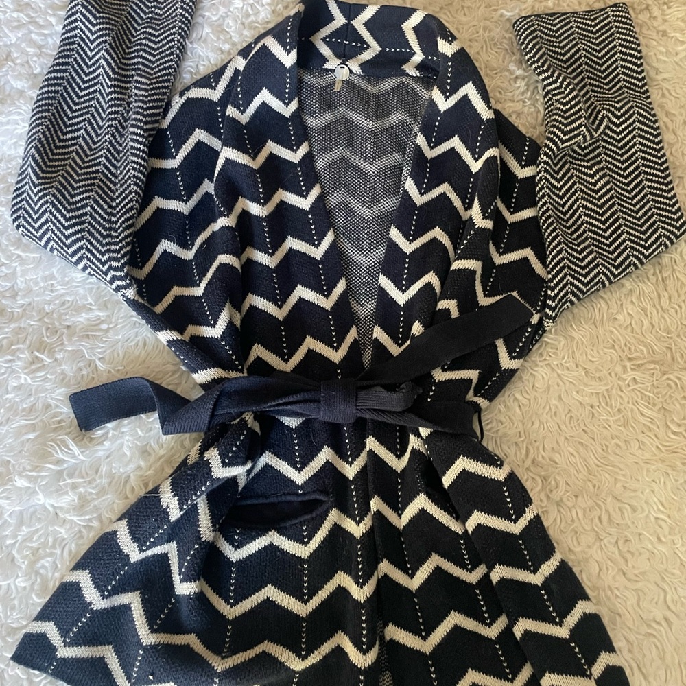 Chevron Margaret O’Leary Patterned Knit Cardigan with belt